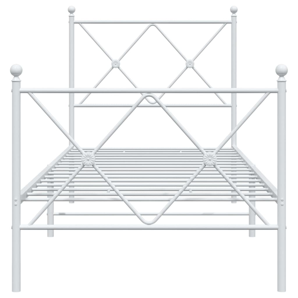 vidaXL Metalowa rama łóżka z wezgłowiem i zanóżkiem, biała, 75x190 cm