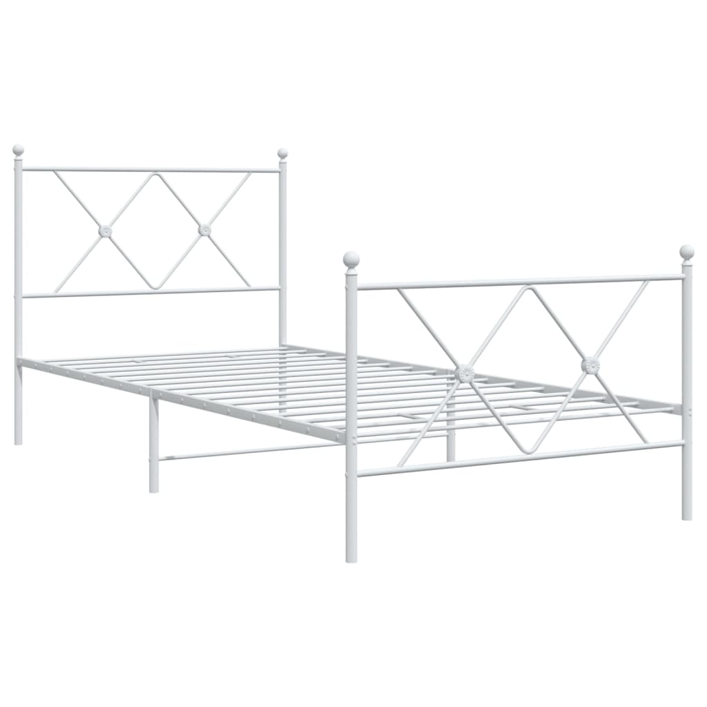 vidaXL Metalowa rama łóżka z wezgłowiem i zanóżkiem, biała, 90x200 cm