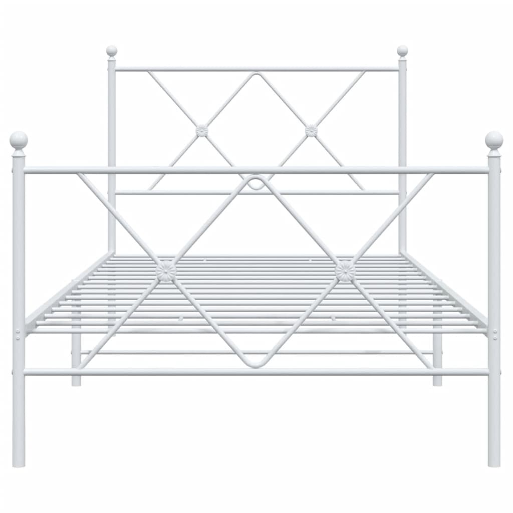 vidaXL Metalowa rama łóżka z wezgłowiem i zanóżkiem, biała, 90x200 cm