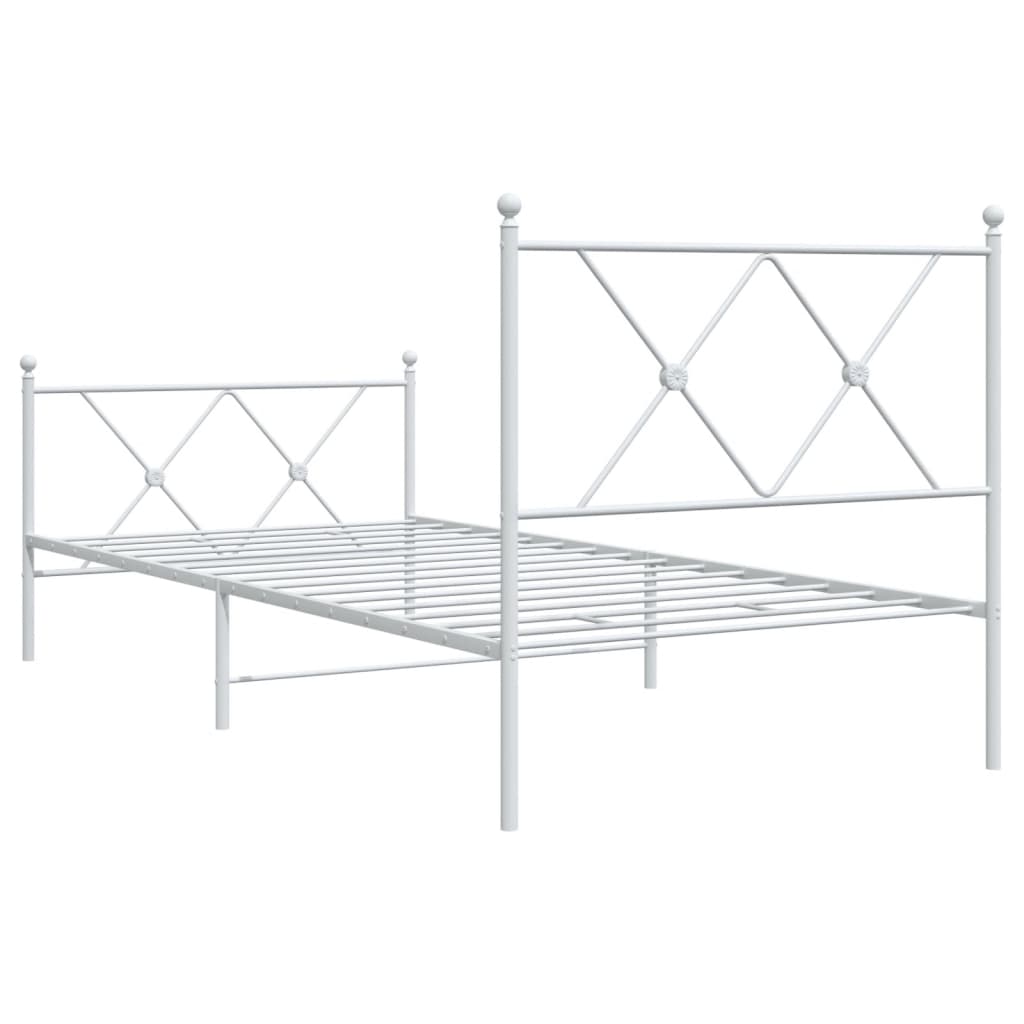 vidaXL Metalowa rama łóżka z wezgłowiem i zanóżkiem, biała, 90x200 cm