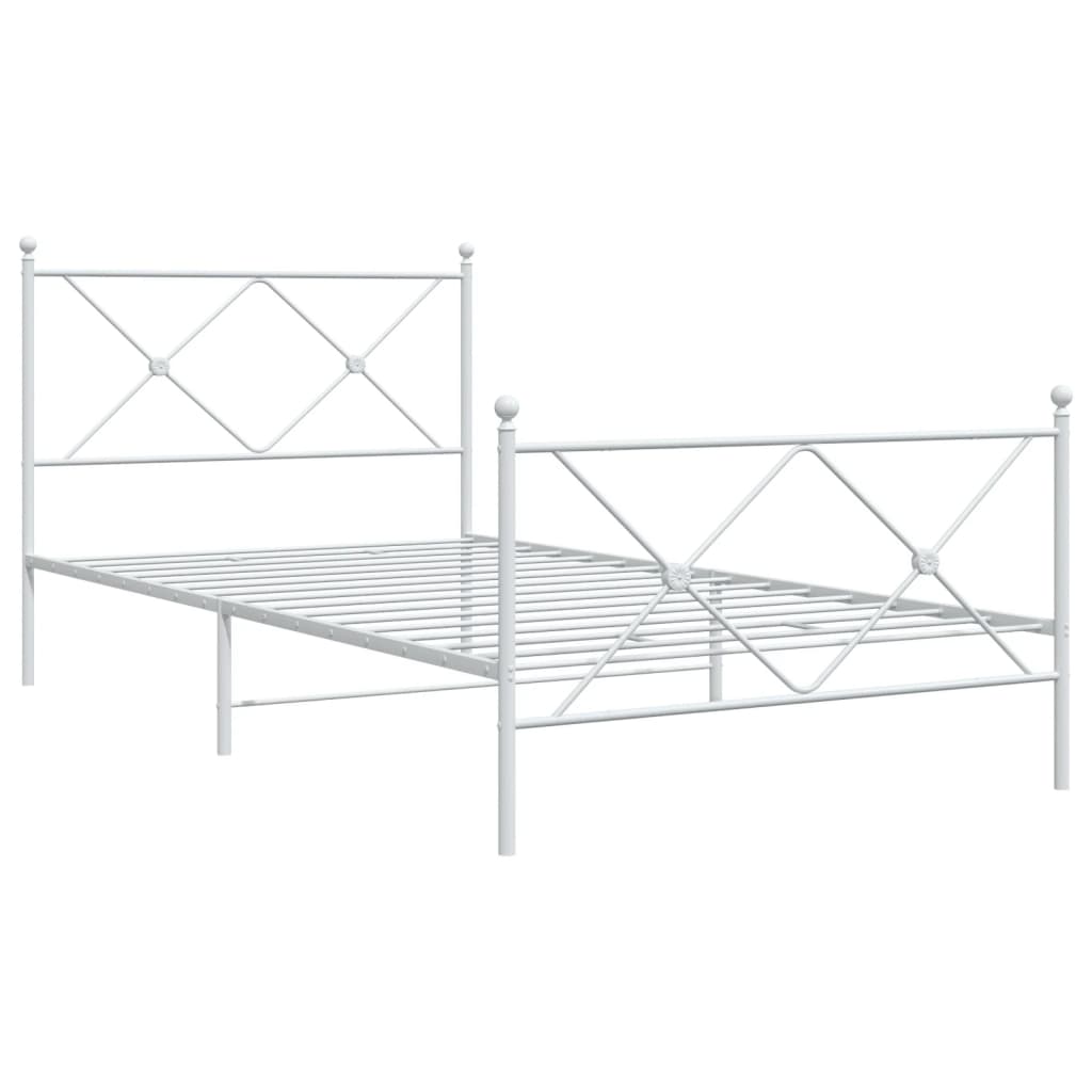 vidaXL Metalowa rama łóżka z wezgłowiem i zanóżkiem, biała, 100x190 cm