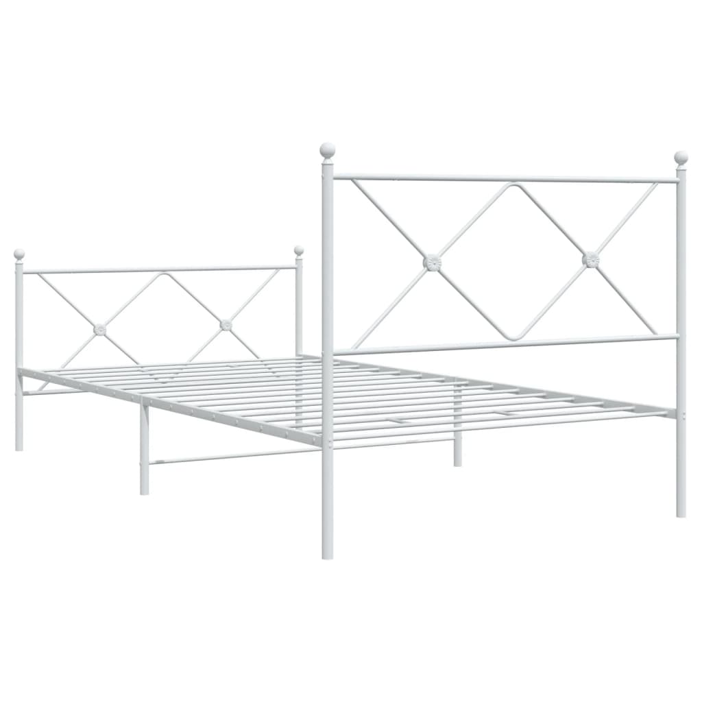 vidaXL Metalowa rama łóżka z wezgłowiem i zanóżkiem, biała, 100x190 cm