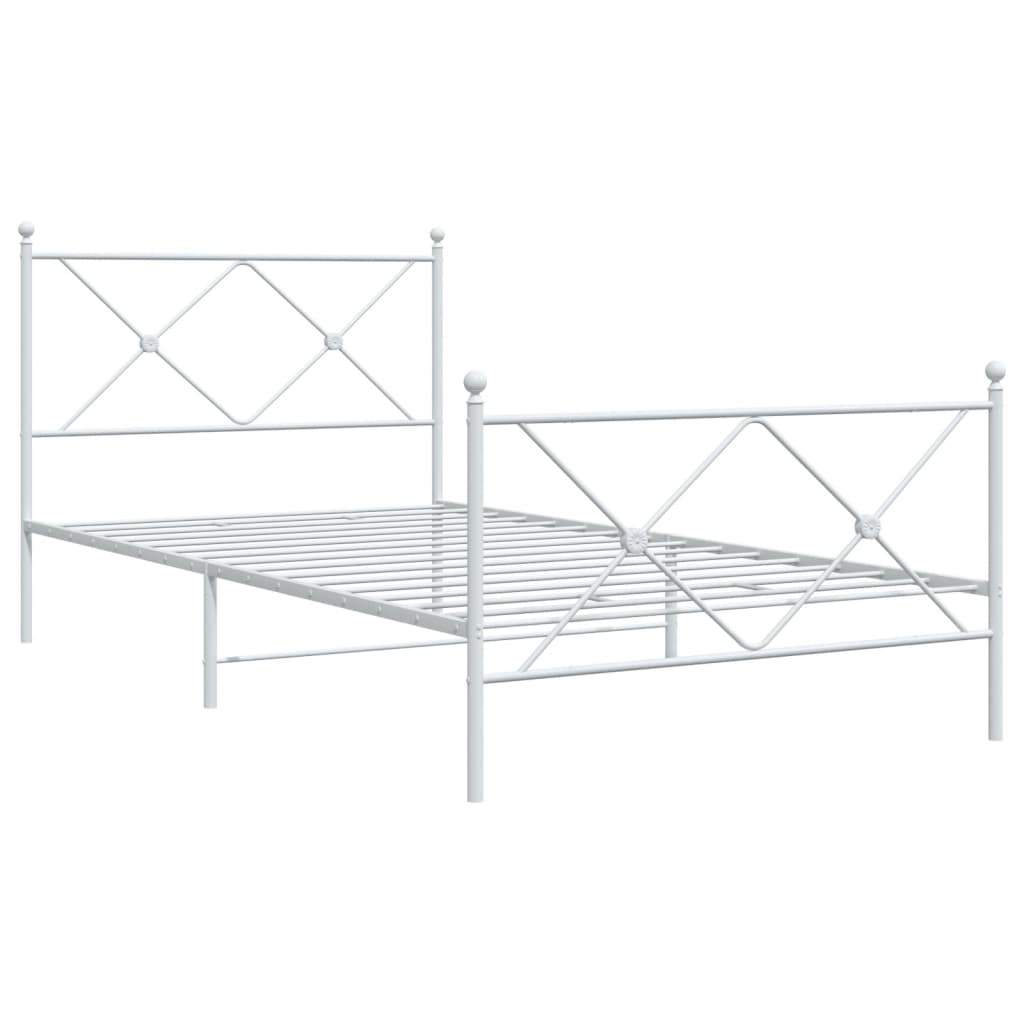 vidaXL Metalowa rama łóżka z wezgłowiem i zanóżkiem, biała, 107x203 cm