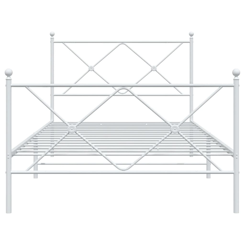 vidaXL Metalowa rama łóżka z wezgłowiem i zanóżkiem, biała, 107x203 cm
