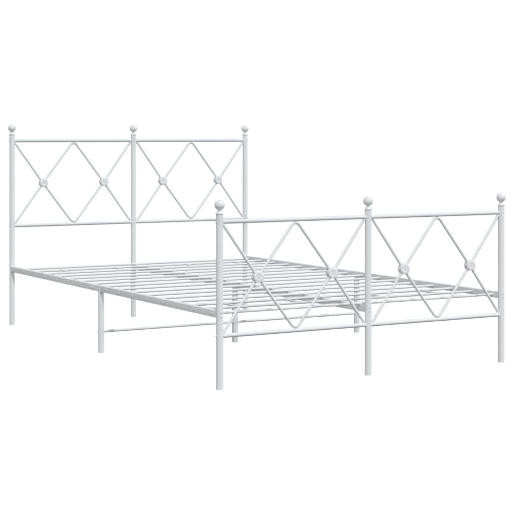 vidaXL Metalowa rama łóżka z wezgłowiem i zanóżkiem, biała, 120x190 cm