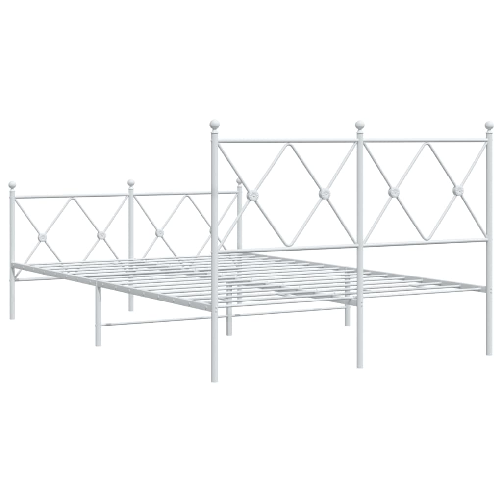 vidaXL Metalowa rama łóżka z wezgłowiem i zanóżkiem, biała, 120x190 cm