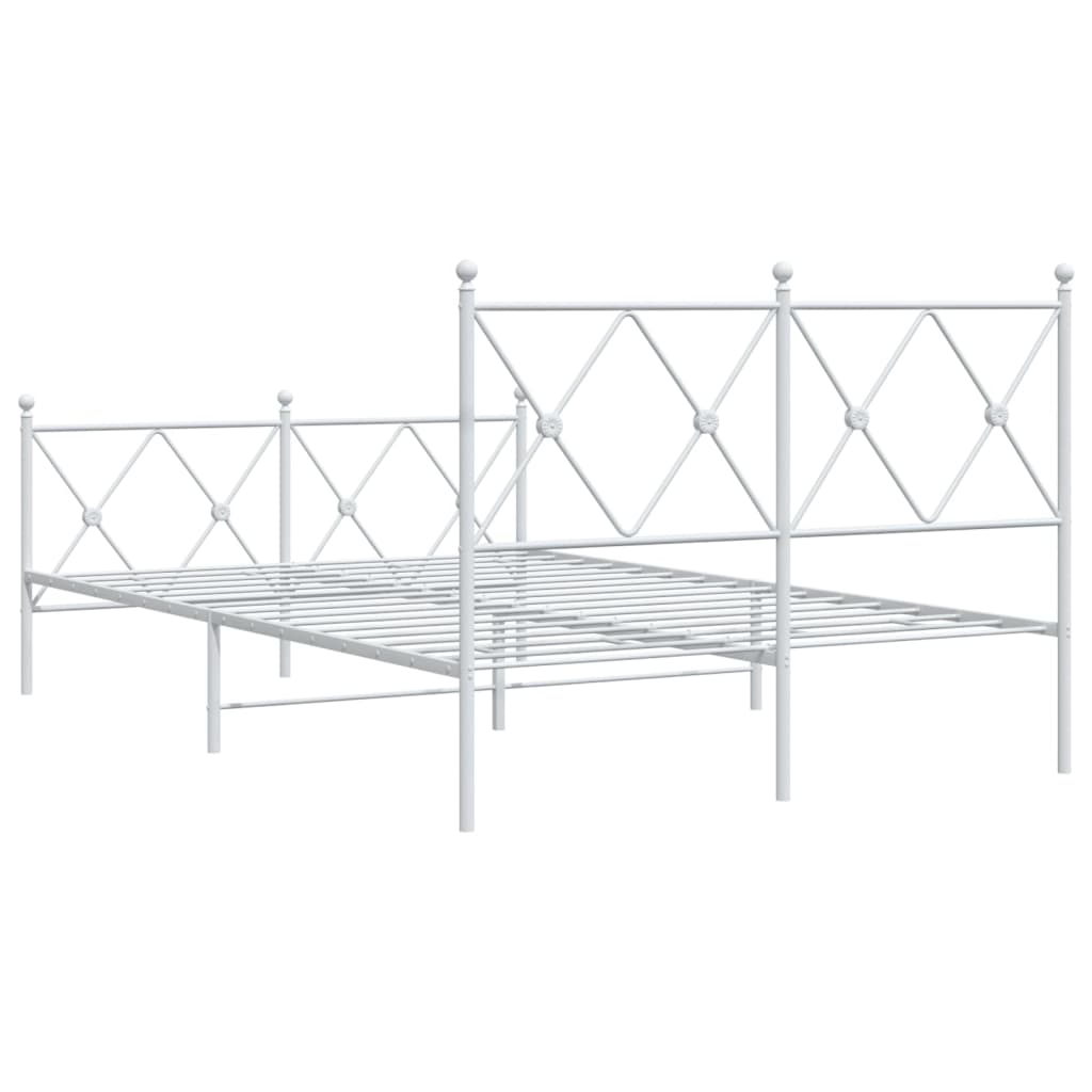 vidaXL Metalowa rama łóżka z wezgłowiem i zanóżkiem, biała, 120x200 cm
