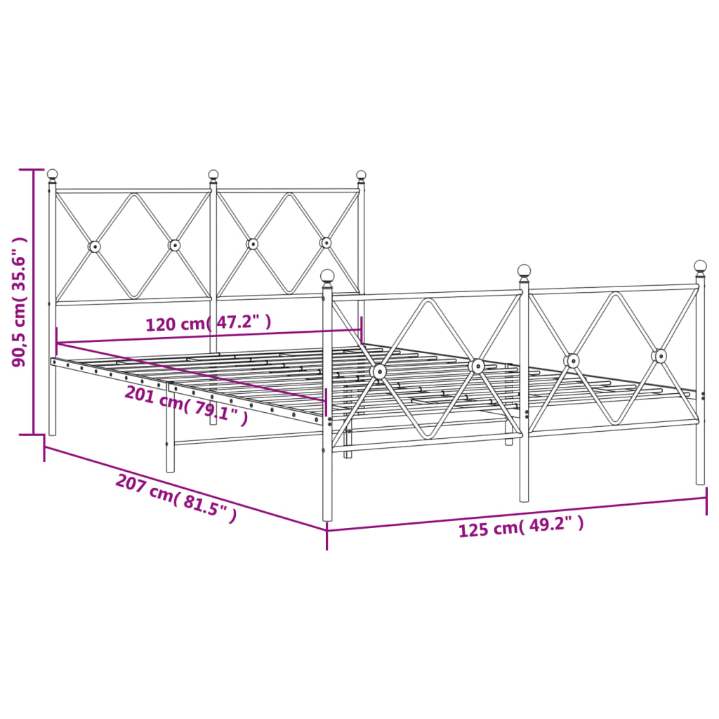vidaXL Metalowa rama łóżka z wezgłowiem i zanóżkiem, biała, 120x200 cm
