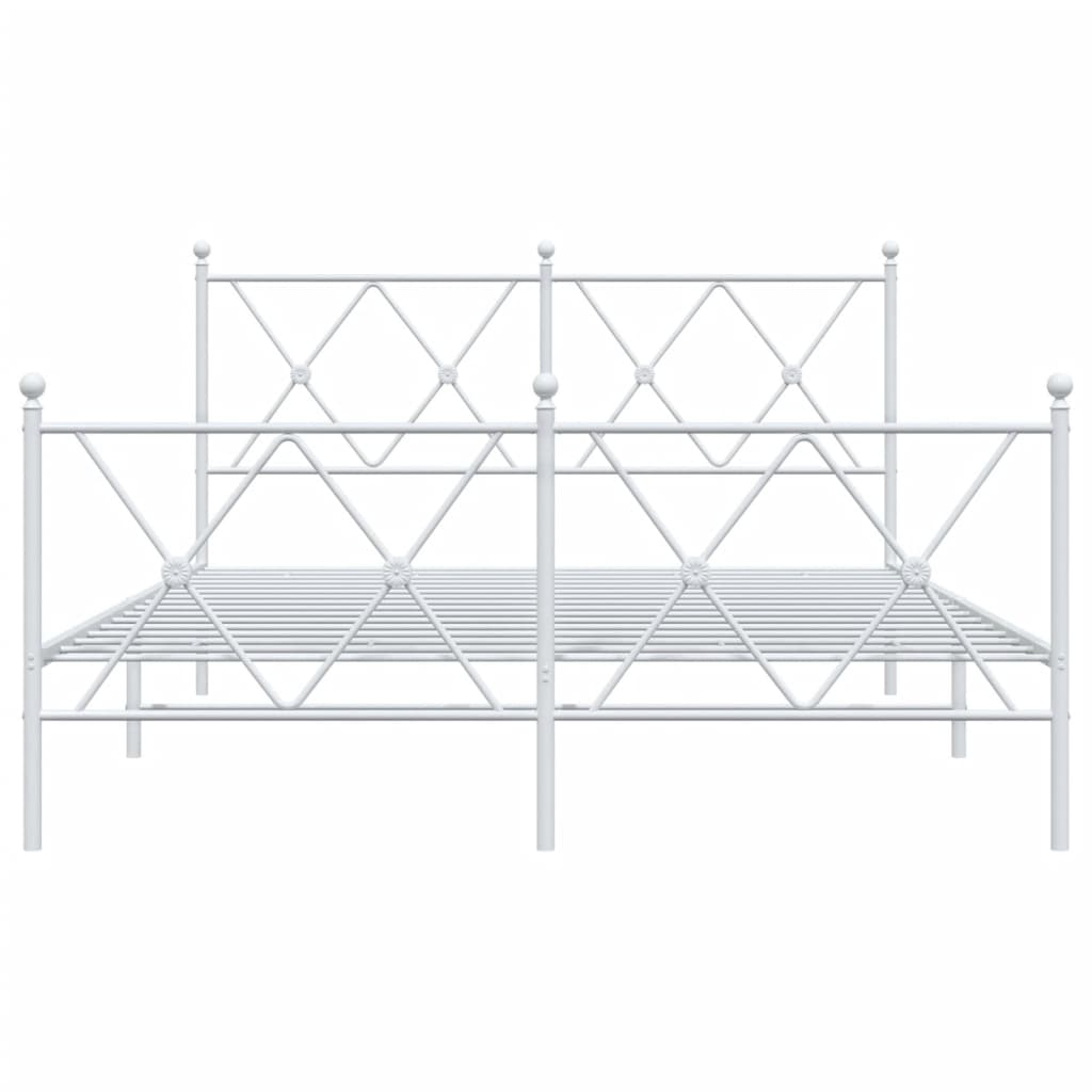 vidaXL Metalowa rama łóżka z wezgłowiem i zanóżkiem, biała, 137x190 cm