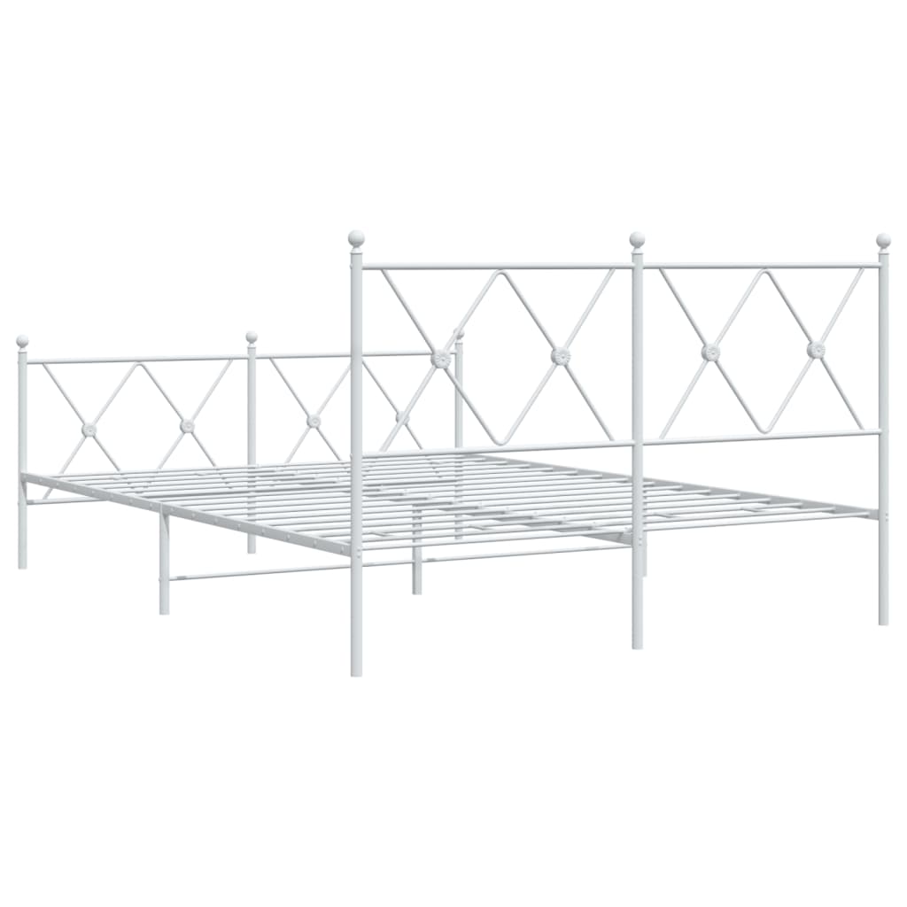 vidaXL Metalowa rama łóżka z wezgłowiem i zanóżkiem, biała, 137x190 cm