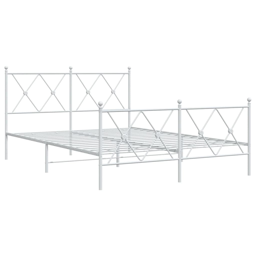 vidaXL Metalowa rama łóżka z wezgłowiem i zanóżkiem, biała, 140x190 cm