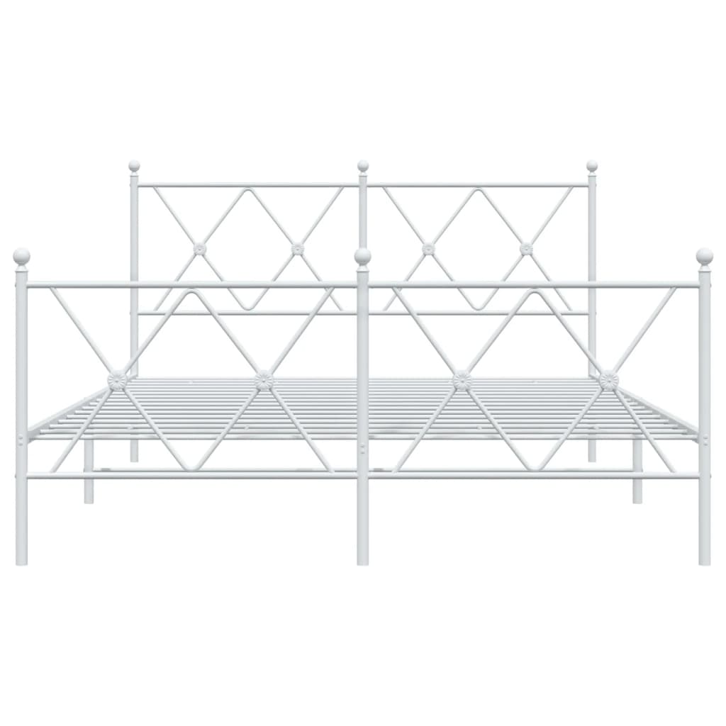 vidaXL Metalowa rama łóżka z wezgłowiem i zanóżkiem, biała, 140x190 cm
