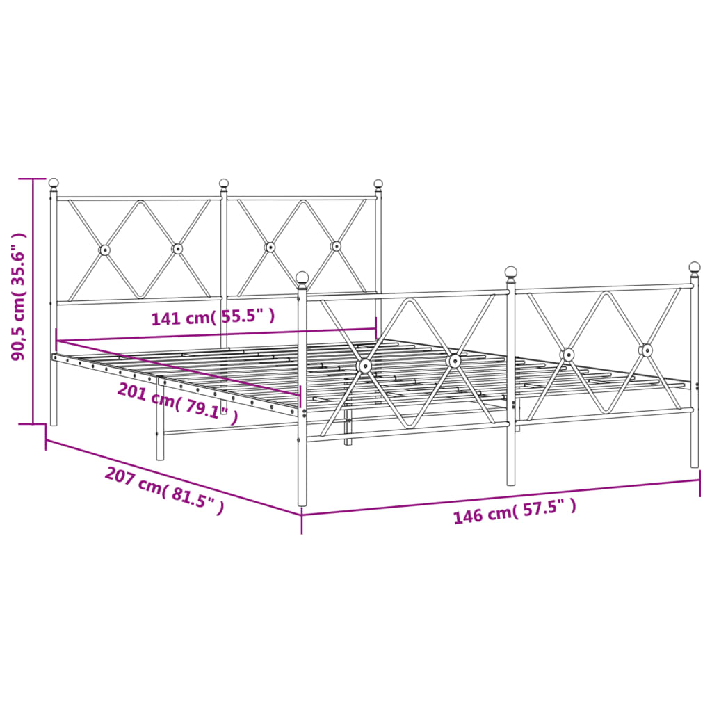 vidaXL Metalowa rama łóżka z wezgłowiem i zanóżkiem, biała, 140x200 cm