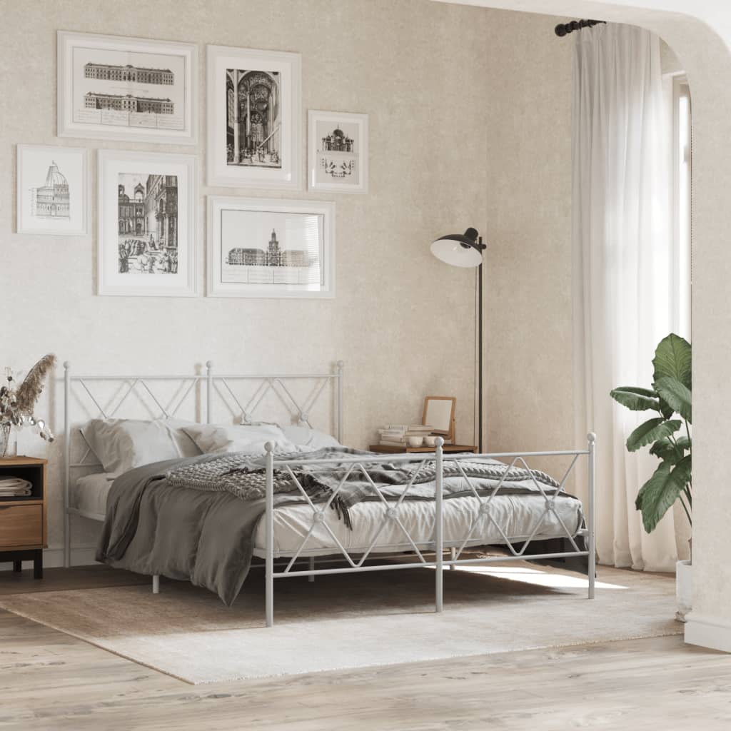 vidaXL Metalowa rama łóżka z wezgłowiem i zanóżkiem, biała, 140x200 cm