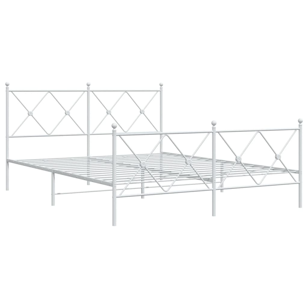vidaXL Metalowa rama łóżka z wezgłowiem i zanóżkiem, biała, 150x200 cm