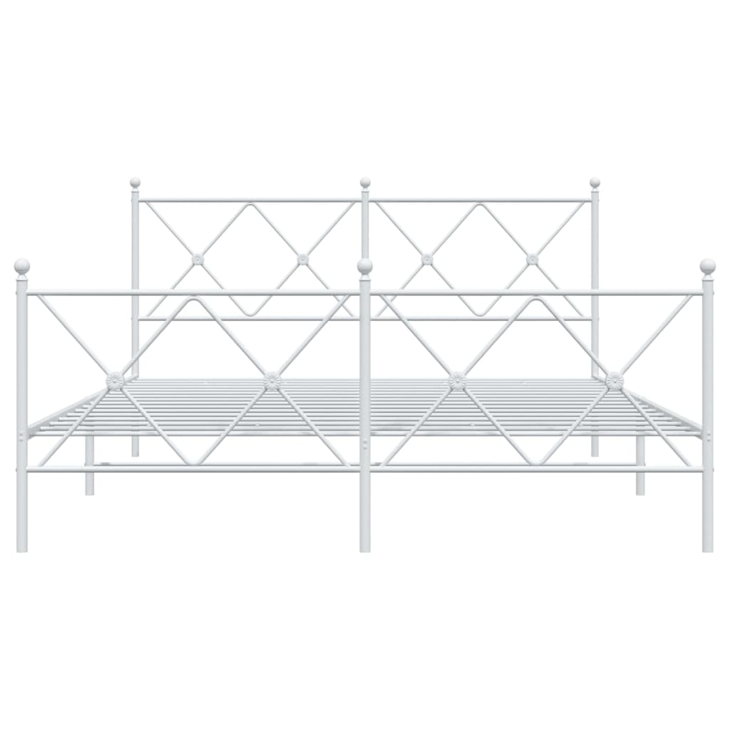 vidaXL Metalowa rama łóżka z wezgłowiem i zanóżkiem, biała, 150x200 cm