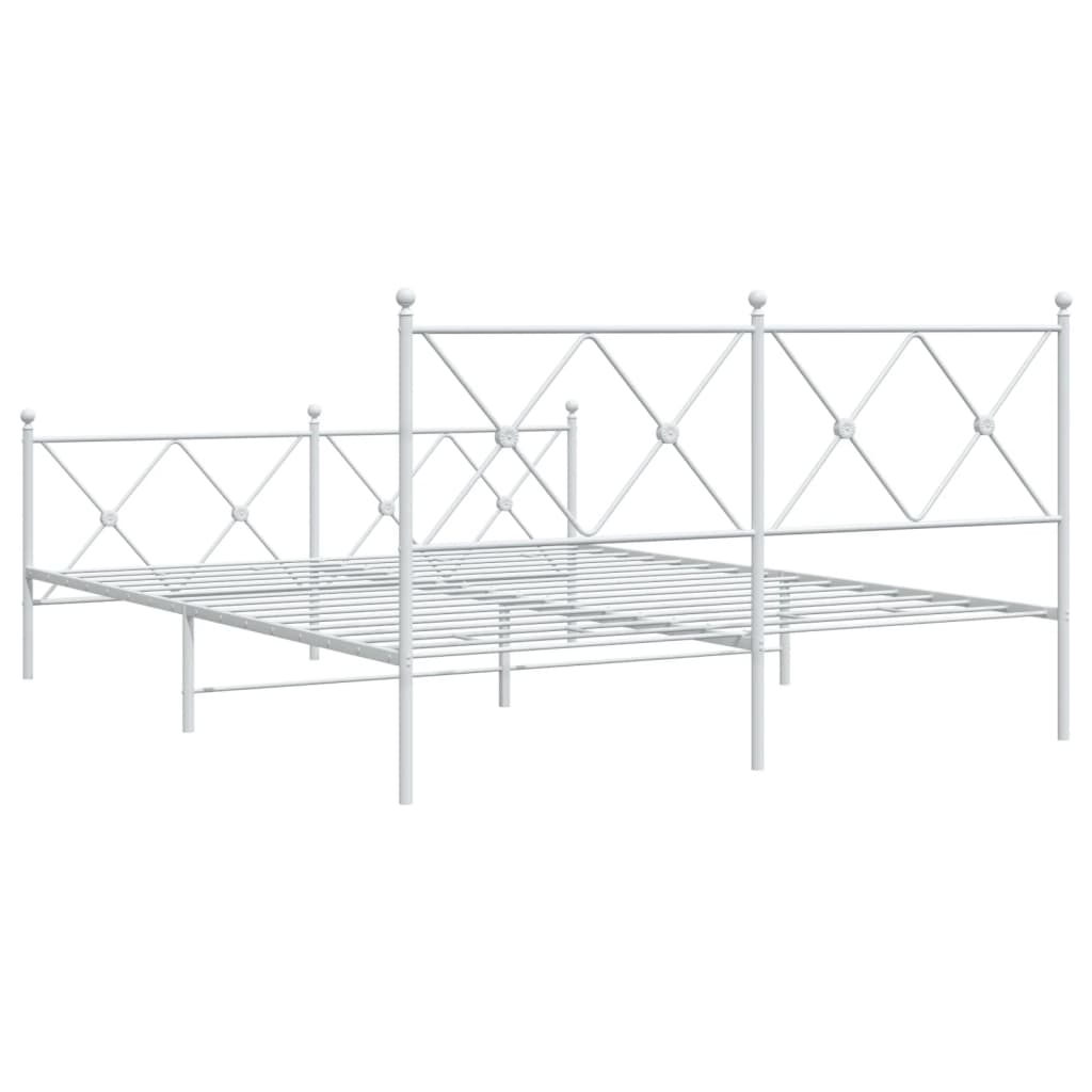 vidaXL Metalowa rama łóżka z wezgłowiem i zanóżkiem, biała, 150x200 cm
