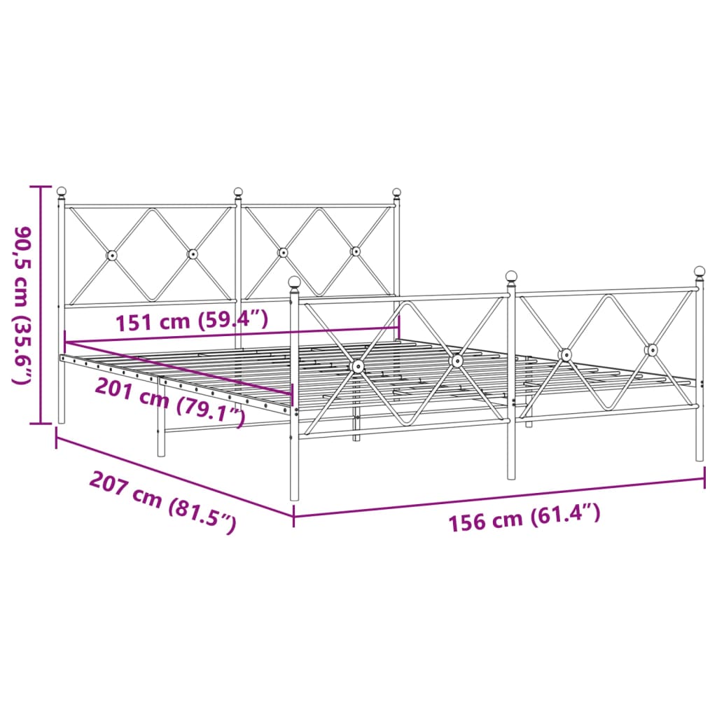 vidaXL Metalowa rama łóżka z wezgłowiem i zanóżkiem, biała, 150x200 cm