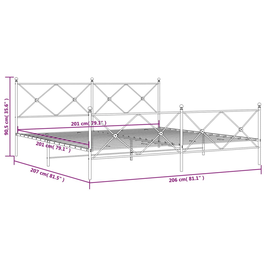 vidaXL Metalowa rama łóżka z wezgłowiem i zanóżkiem, biała, 200x200 cm