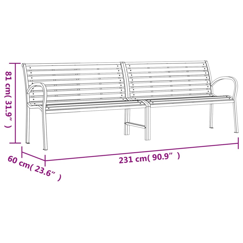 vidaXL Podwójna ławka ogrodowa, czarna, 231 cm, stal i WPC