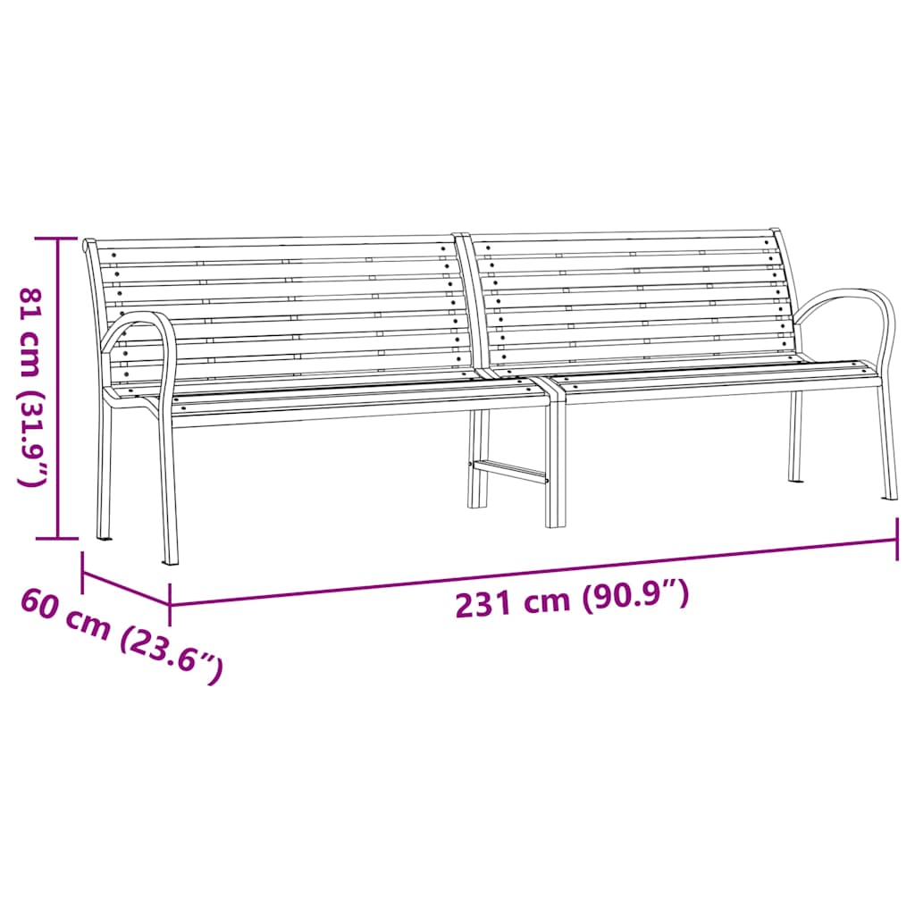 vidaXL Ławka ogrodowa, brąz, 231 cm, drewno i malowana proszkowo stal