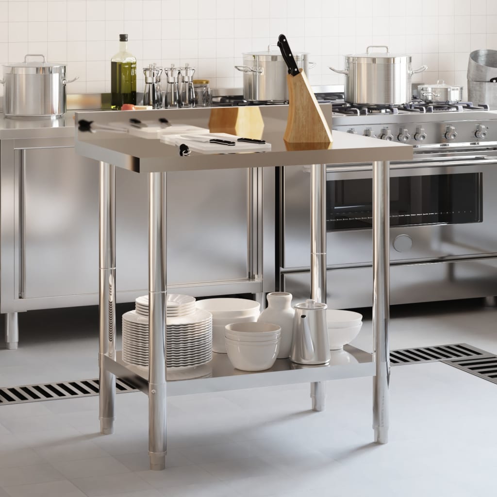 vidaXL Kuchenny stół roboczy z rantem, 82,5x55x93 cm, stal nierdzewna