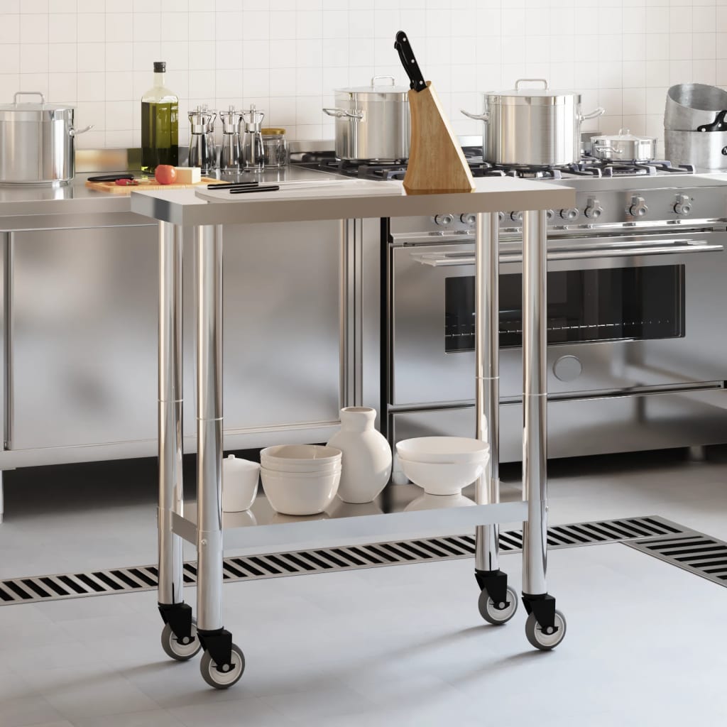 vidaXL Kuchenny stół roboczy na kółkach 82,5x30x85 cm, stal nierdzewna