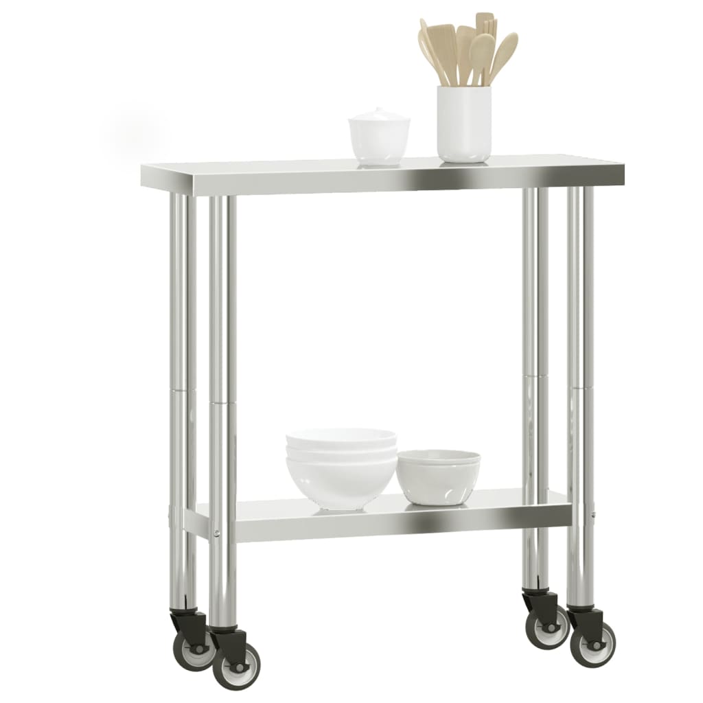 vidaXL Kuchenny stół roboczy na kółkach 82,5x30x85 cm, stal nierdzewna