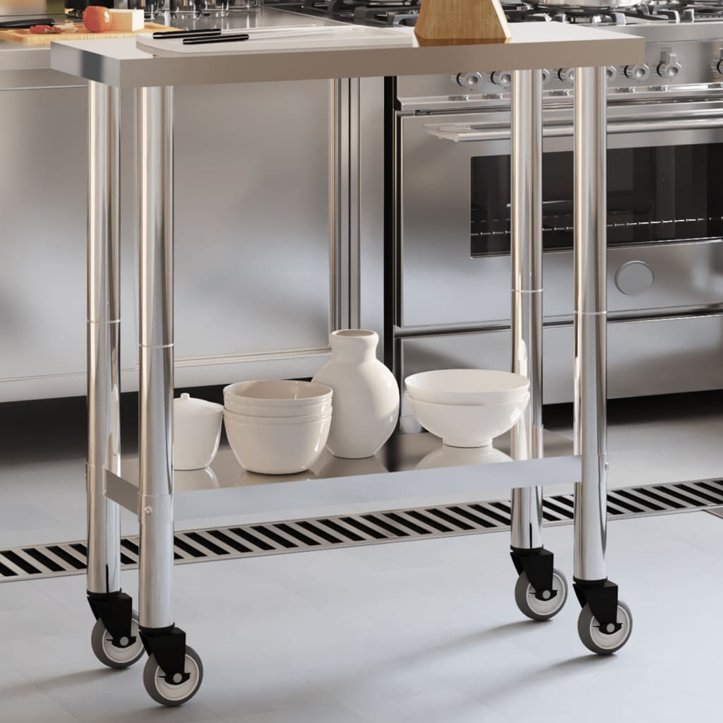 vidaXL Kuchenny stół roboczy na kółkach 82,5x30x85 cm, stal nierdzewna