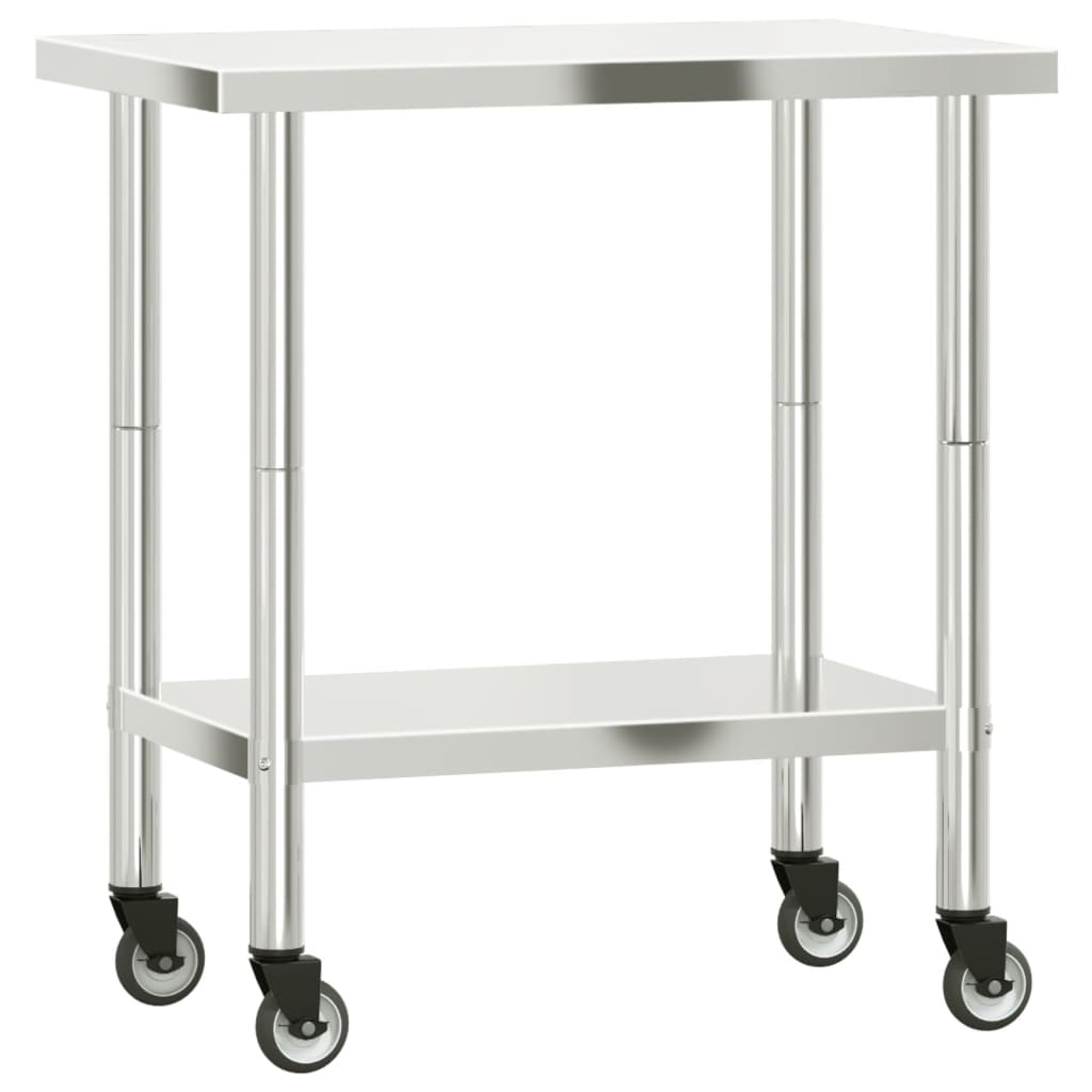 vidaXL Kuchenny stół roboczy na kółkach 82,5x55x85 cm, stal nierdzewna