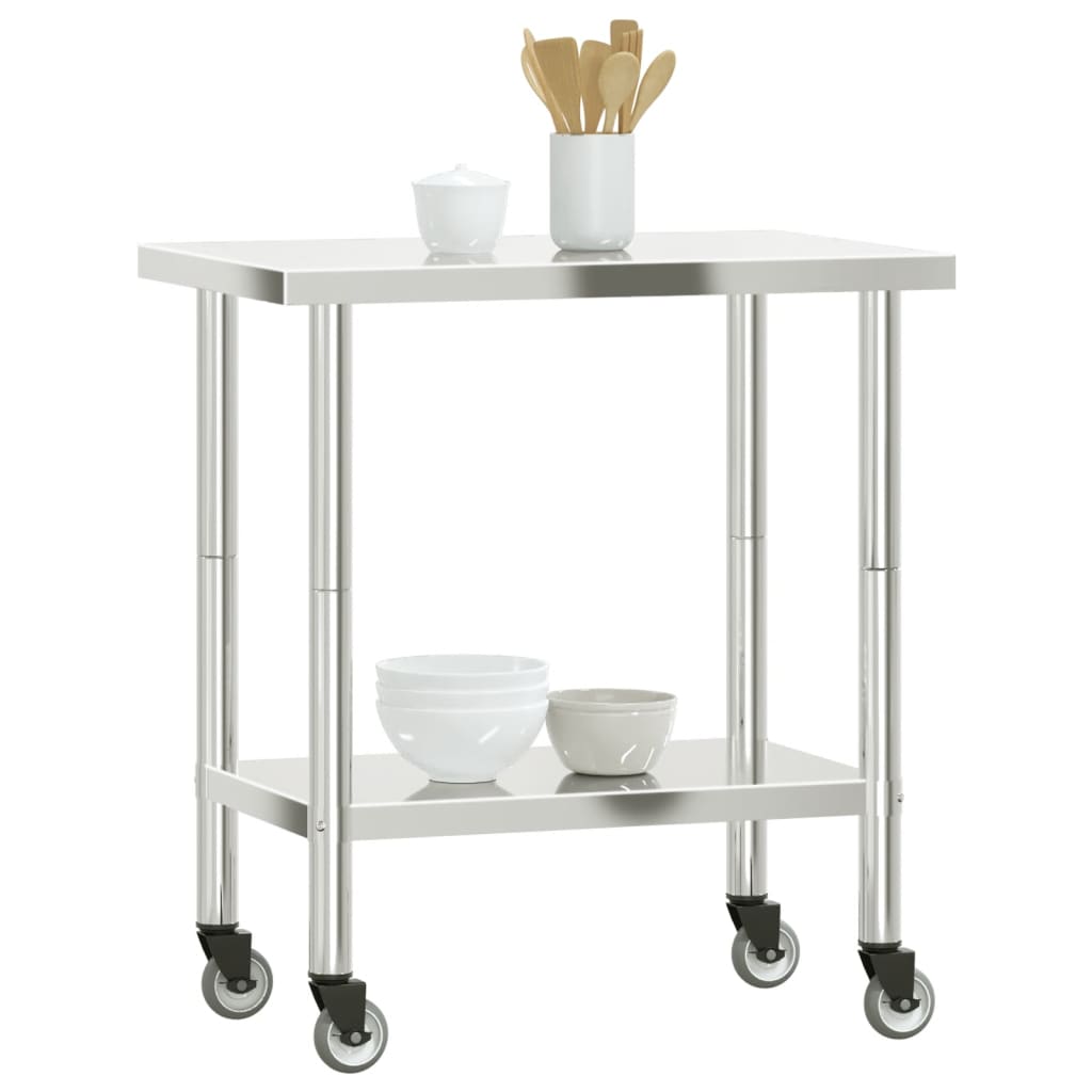 vidaXL Kuchenny stół roboczy na kółkach 82,5x55x85 cm, stal nierdzewna