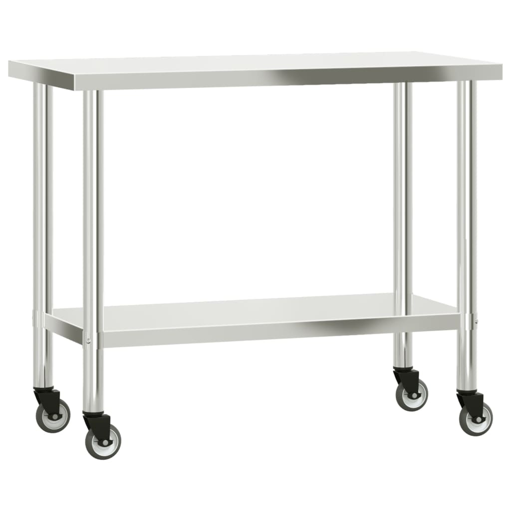 vidaXL Kuchenny stół roboczy na kółkach, 110x55x85 cm, stal nierdzewna
