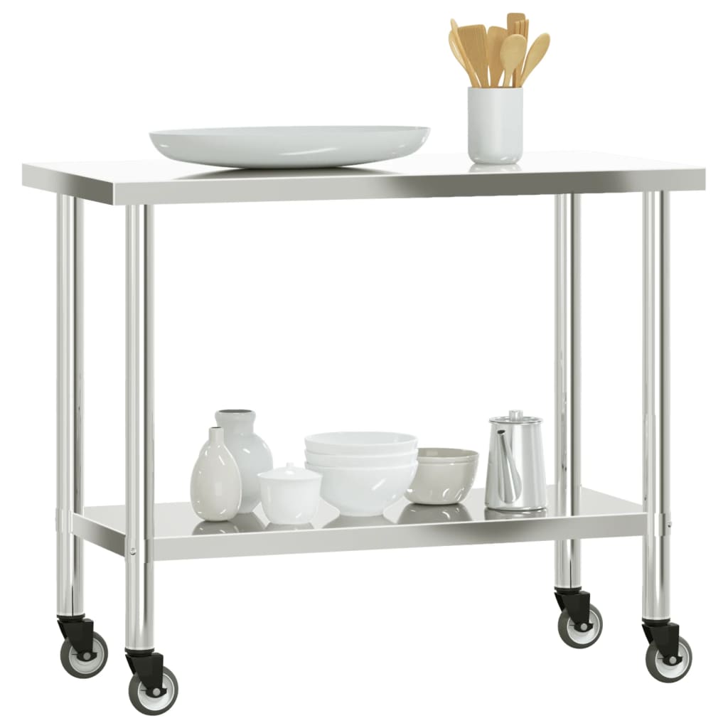 vidaXL Kuchenny stół roboczy na kółkach, 110x55x85 cm, stal nierdzewna