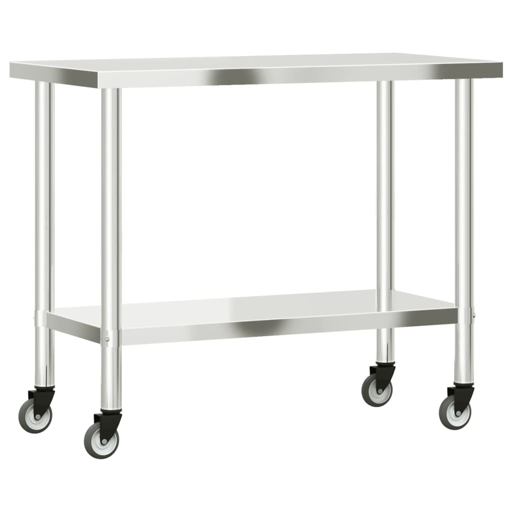 vidaXL Kuchenny stół roboczy na kółkach, 110x55x85 cm, stal nierdzewna