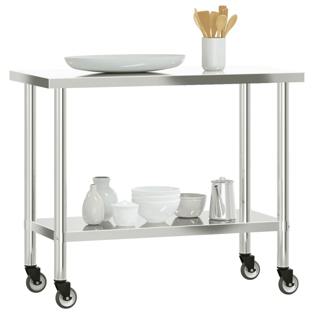 vidaXL Kuchenny stół roboczy na kółkach, 110x55x85 cm, stal nierdzewna