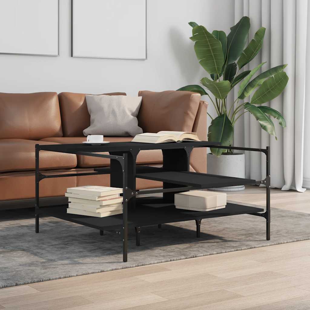 vidaXL Stolik kawowy, czarny, 100x100x48,5 cm, materiał drewnopochodny