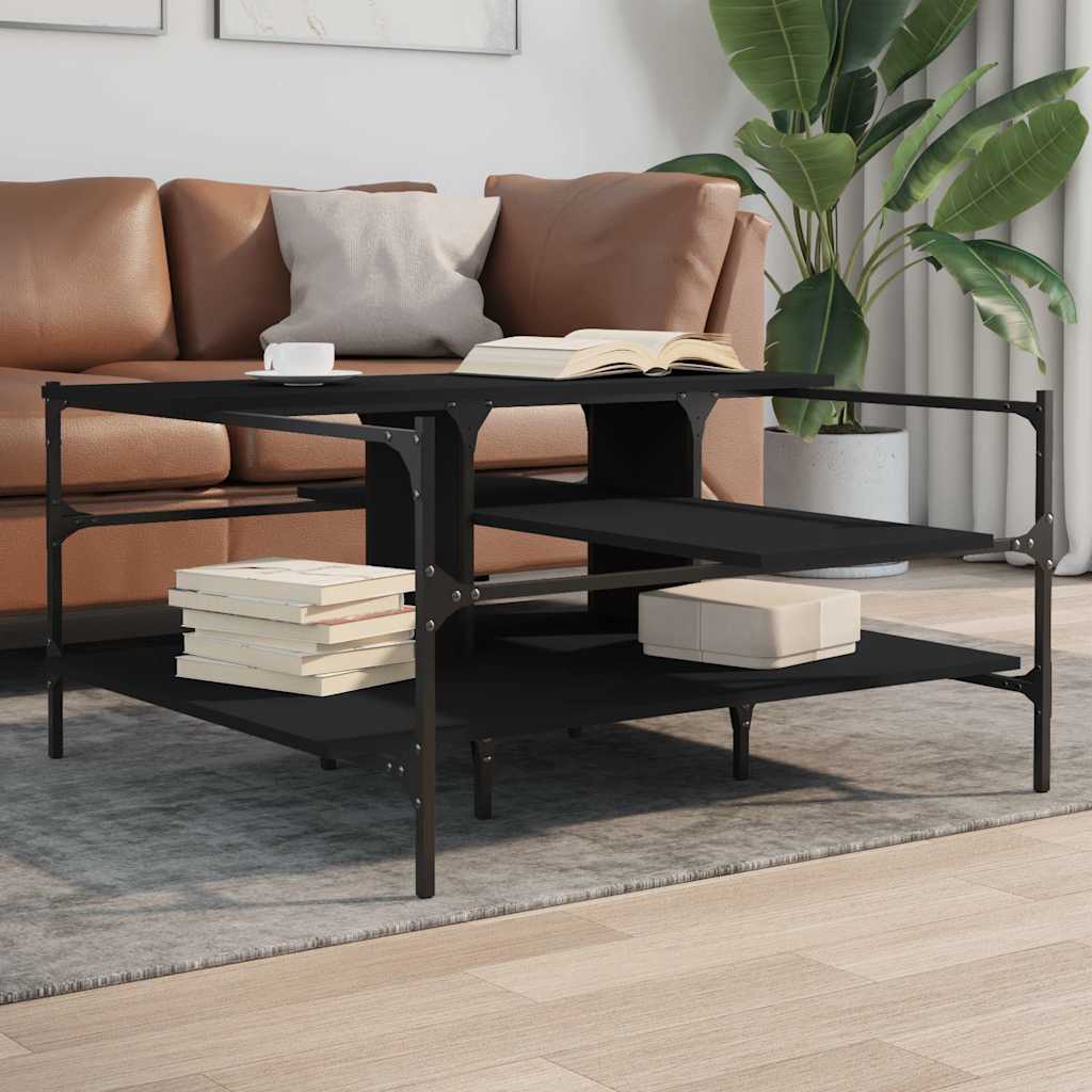 vidaXL Stolik kawowy, czarny, 100x100x48,5 cm, materiał drewnopochodny