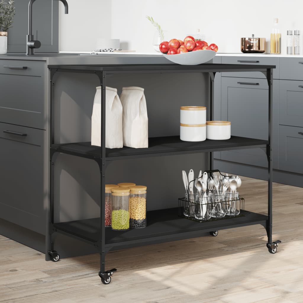 vidaXL Wózek kuchenny, czarny, 102x50x95, materiał drewnopochodny
