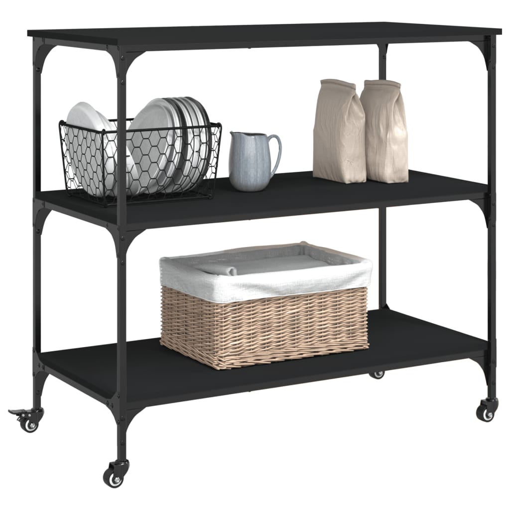 vidaXL Wózek kuchenny, czarny, 102x50x95, materiał drewnopochodny