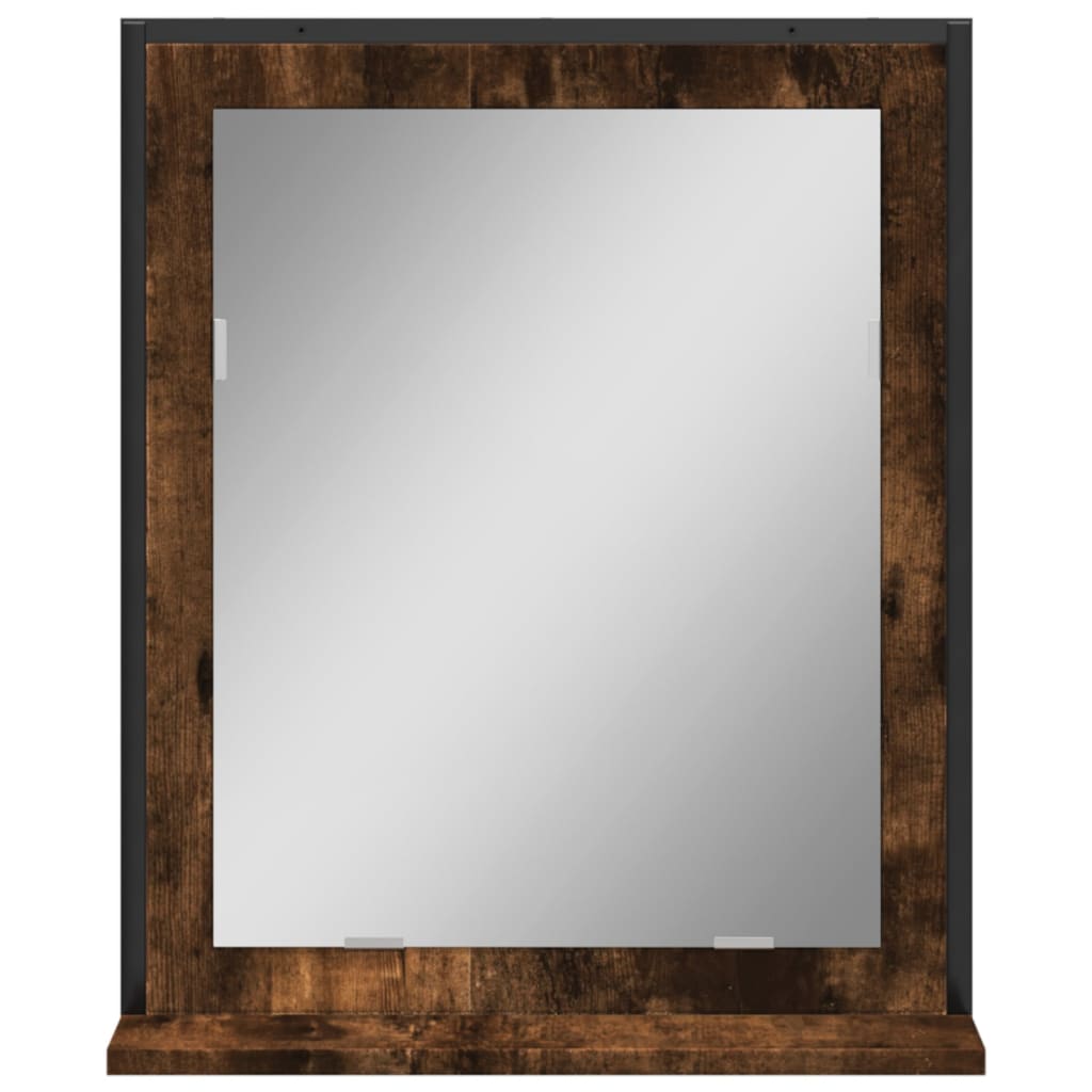 vidaXL Lustro łazienkowe z półką, przydymiony dąb, 50x12x60 cm