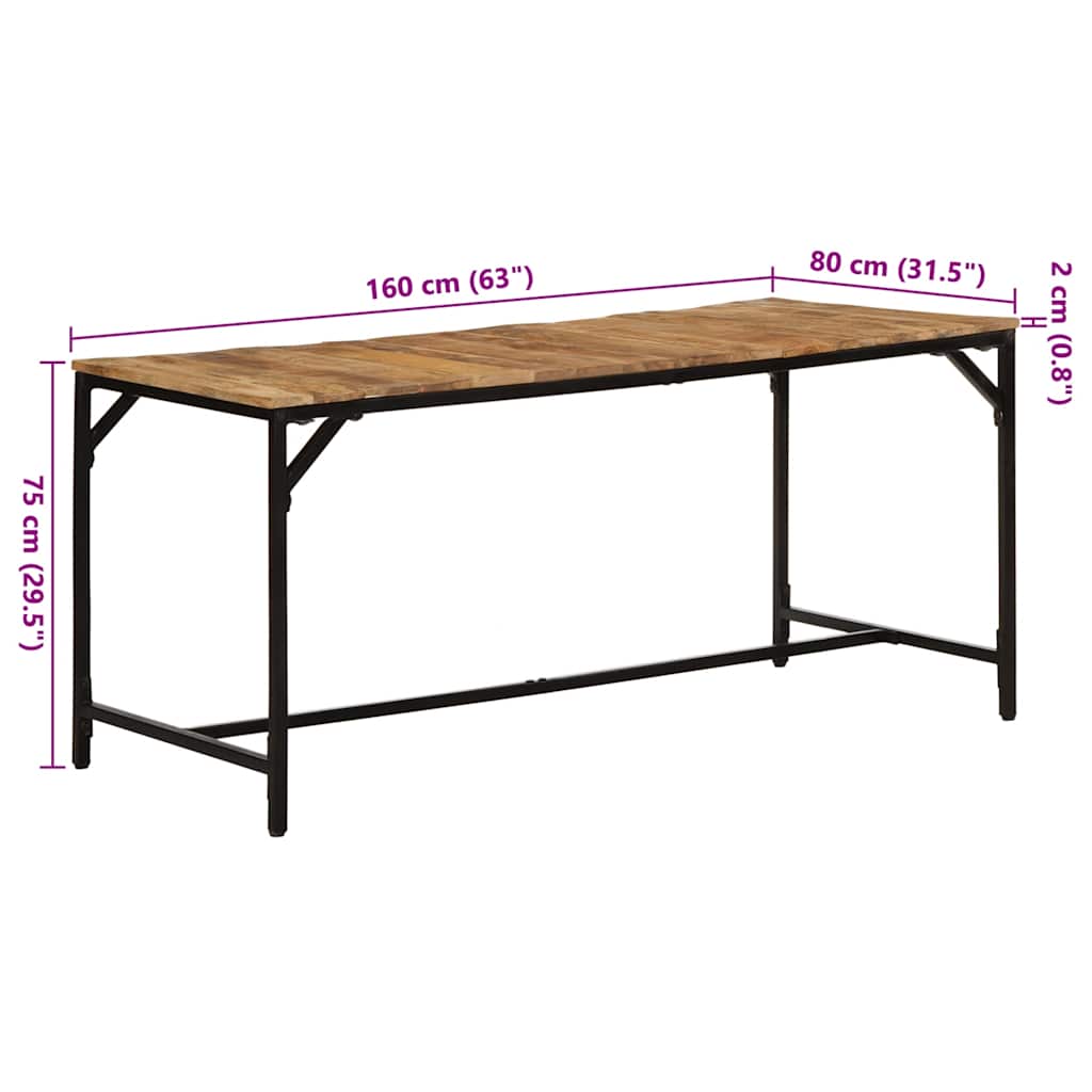 vidaXL Stół jadalny 160x80x75 cm Drewno lite surowe mango