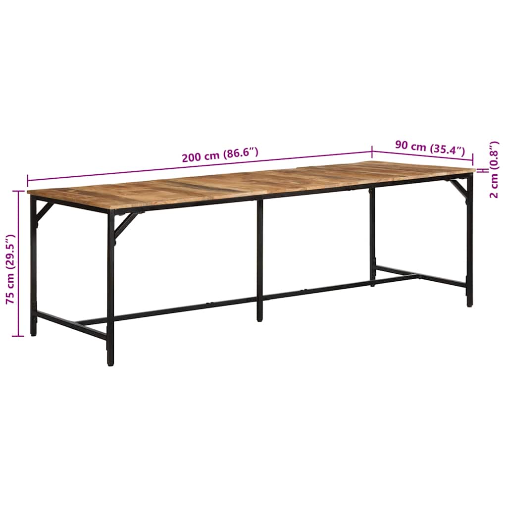 vidaXL Stół jadalny 220x90x75 cm Drewno lite surowe mango