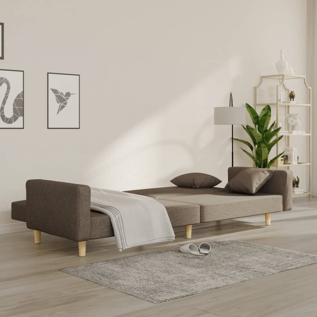 vidaXL 2-osobowa kanapa, 2 poduszki, kolor taupe, tapicerowana tkaniną