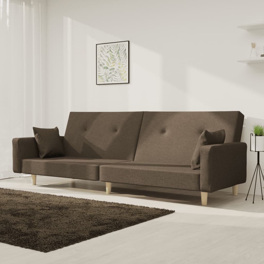 vidaXL 2-osobowa kanapa, 2 poduszki, kolor taupe, tapicerowana tkaniną