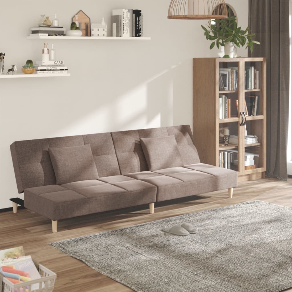 vidaXL 2-osobowa kanapa, 2 poduszki, kolor taupe, tapicerowana tkaniną