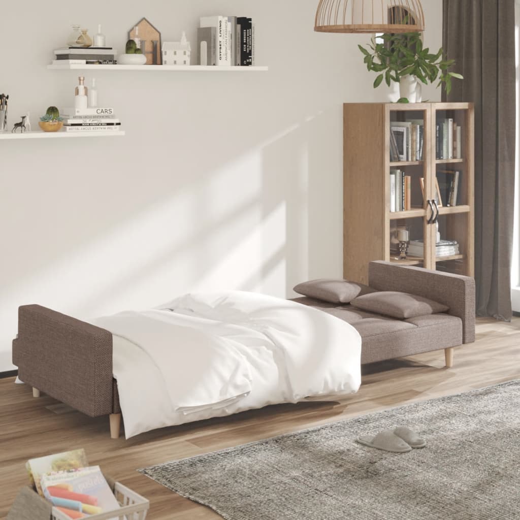 vidaXL 2-osobowa kanapa, 2 poduszki, kolor taupe, tapicerowana tkaniną