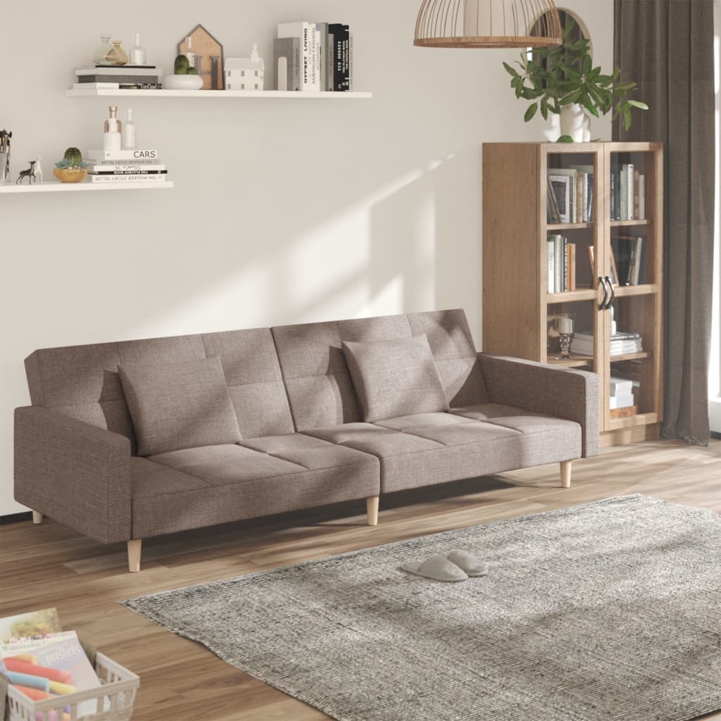 vidaXL 2-osobowa kanapa, 2 poduszki, kolor taupe, tapicerowana tkaniną