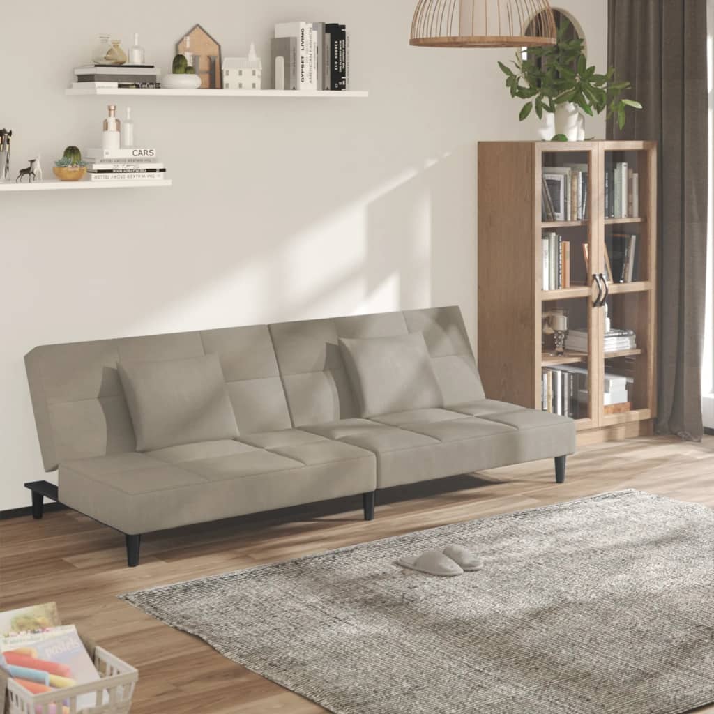 vidaXL 2-osobowa kanapa z 2 poduszkami, jasnoszara, obita aksamitem