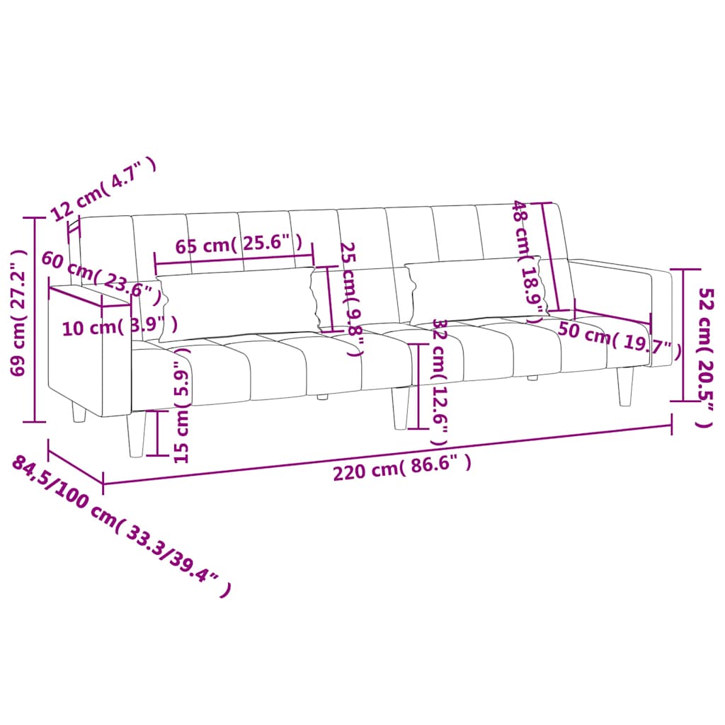 vidaXL 2-osobowa kanapa, 2 poduszki, niebieska, aksamitna