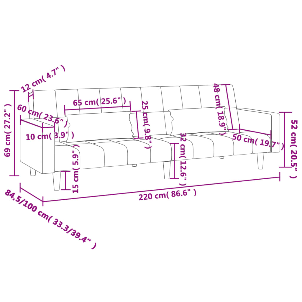vidaXL 2-osobowa kanapa, 2 poduszki, ciemnoszara, aksamitna